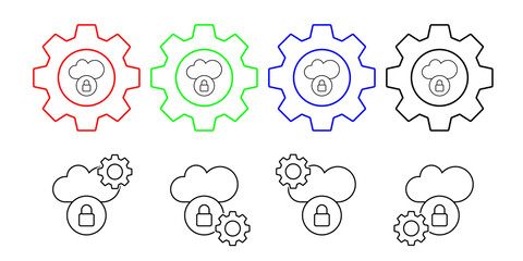 Cloud computing, lock, seo vector icon in gear set illustration for ui and ux, website or mobile application