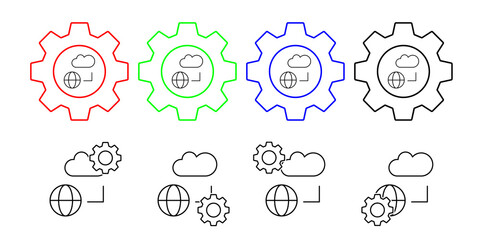Cloud computing, global, seo vector icon in gear set illustration for ui and ux, website or mobile application