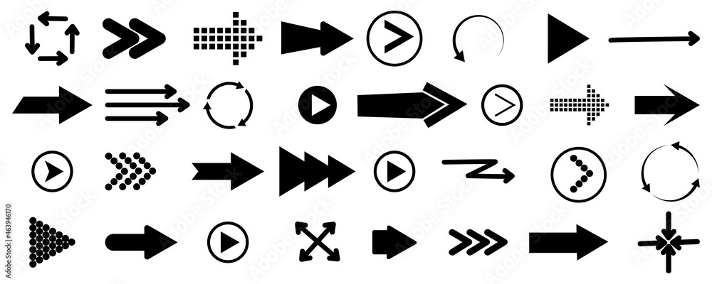 Poster collection of different arrow icon. navigation concept. mouse pointer. flat design. vector illustrat