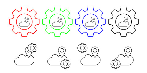 Cloud computing, location, seo vector icon in gear set illustration for ui and ux, website or mobile application