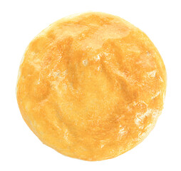 Tasty vegetable pot pie on white background