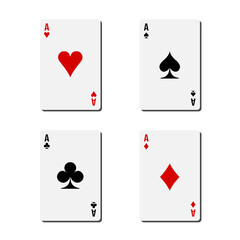 Set of four aces playing cards suits, Suits with paper art decoration. vector illustration isolated on white background