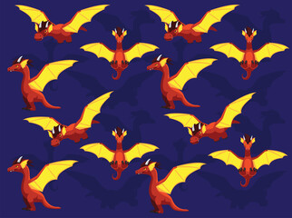 Red Dragon Flying Cartoon Seamless Wallpaper Background