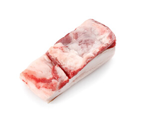 Uncooked bacon on white background