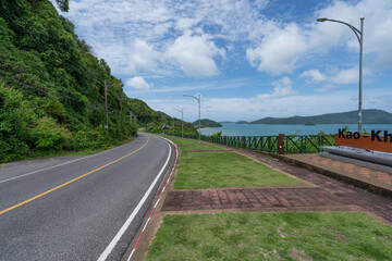 The asphalt road around the phuket island Beautiful seashore in Sunny summer day season Amazing view blue sky background at Phuket Thailand