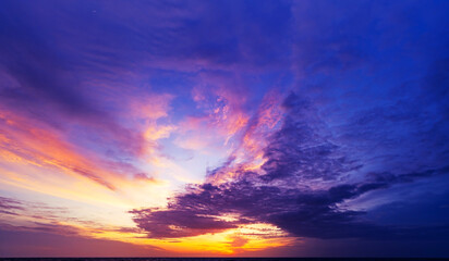 Amazing seascape majestic sunset clouds over the sea with dramatic sky sunset or sunrise Beautiful nature minimalist background and texture Panoramic nature view landscape