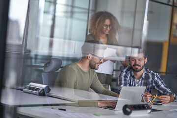 Happy employees starting work with new clients