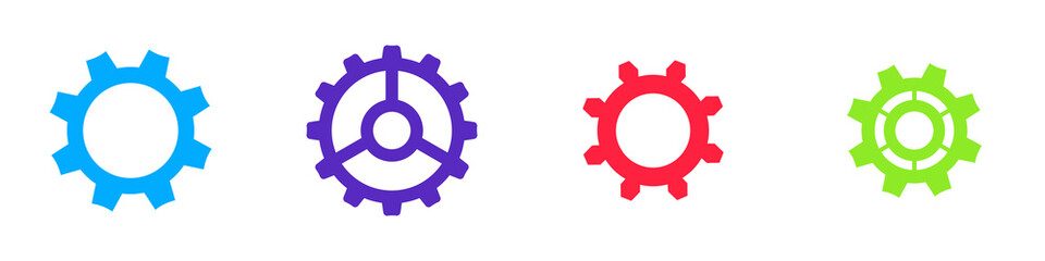 Conjunto de icono de engranaje. Concepto de ajustes y configuración. Grupo de ruedas dentadas. Ilustración vectorial, estilo de colores
