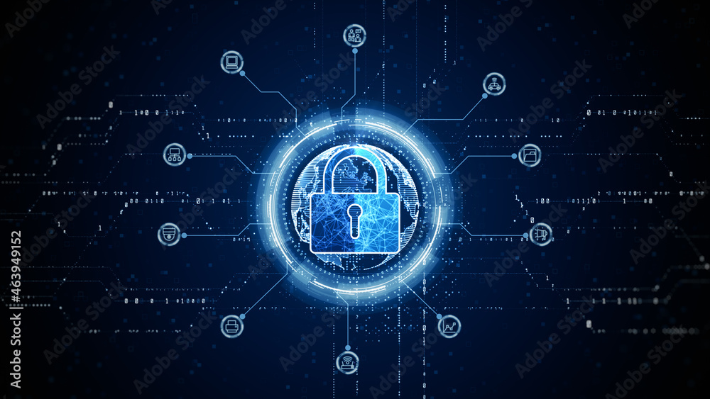 Poster hud padlock icon cyber security, digital data network protection, future technology digital data net