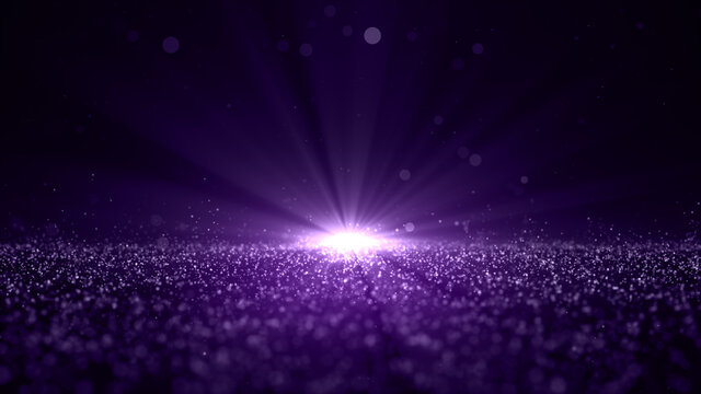 Digital Particles In A Purple Abstract Background Swirl With Bokeh And Light. 3d Rendering