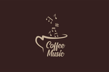 coffee music cafe bar restaurant logo illustration vector icon, coffee cup with music note as coffee fog vector graphic logo design illustration