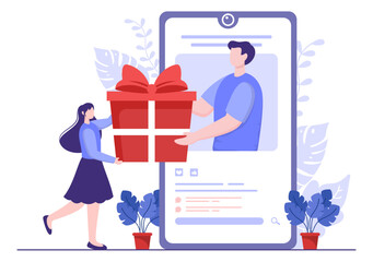Gift in Online Sale to Give Big discount with Balloon, Credit Card and Shopping Bag for Website Banner or Poster. Background Vector illustration