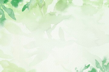 Spring floral watercolor background in green with leaf illustration