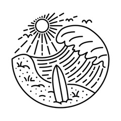 Naklejka premium Great wave and beauty summer graphic illustration vector art t-shirt design
