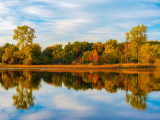 Autumn scene - landscape and lake in Michigan - USA