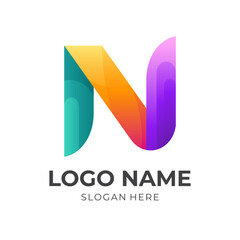 letter N logo design with 3d colorful style