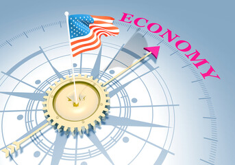 Global business concept. Waved flag of USA