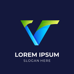 letter V logo design with 3d colorful style