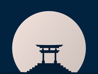 Japanese Culture Day Background or Greeting Card Design. Japanese gate illustration with full moon background and copy space area. Suitable to place on content with that theme.
