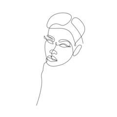 Abstract Woman Head Continuous One Line Vector Drawing. Style Template with Abstract Female Face. Modern Minimalist Simple Linear Style. Beauty Fashion Design 