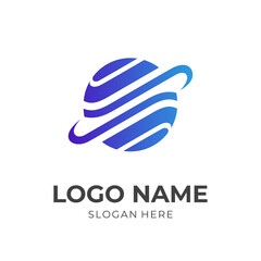 modern planet logo design template concept vector with flat blue color style