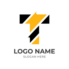letter T logo design template concept vector with flat black and yellow color style
