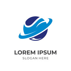 planet logo design template concept vector with flat blue color style
