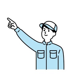 整備士さんのイラスト上半身 ブルー