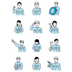 整備士さんのイラスト上半身 ブルー