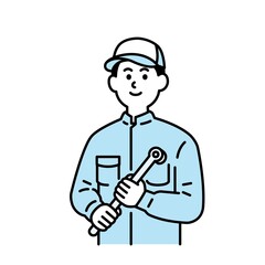 整備士さんのイラスト上半身 ブルー