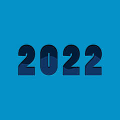 Happy New Year 2022 text design. Cover of business diary for 2022. Brochure design template, card, banner. Illustration isolated on blue background.