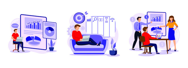 Business information system, Smart Objectives and Marketing meetup Set Ilustration. Business enterprise management abstract concept vector illustrations. © Alwie99d