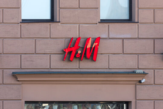 Moscow; Russia - October 13; 2021: HM store logo text and brand sign Swedish multinational fashion retailer