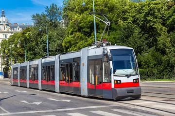 Fotobehang Electric tram in Vienna, Austria © Sergii Figurnyi