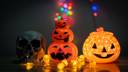 Pumpkin skull and scary night lights Halloween decorations
