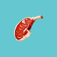 prime rib meats isolated on blue background