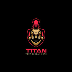 Titan logo, simple, clean but elegant. Titan or spartan logotype with strong character. Logo design for sports teams, tournaments, league, or school mascot.