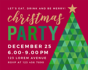 Green geometric pine tree with copy space for chistmas greeting or invitation card.