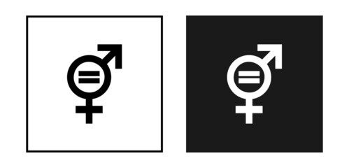 Gender equality icon. Equity parity men and women logo. Collection of black and white icons isolated on background. Rights gender equality symbol. Discrimination. Flat design. Vector illustration. - obrazy, fototapety, plakaty