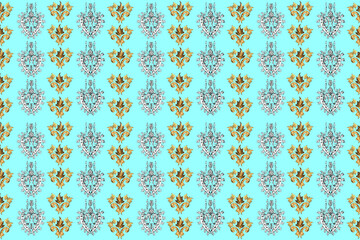 Seamless pattern with interesting doodles on colorfil background. Pano. Raster illustration.