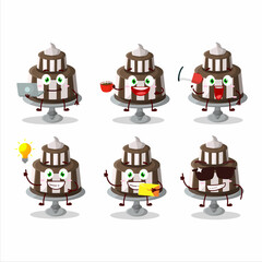 Chocolate cake sweet cartoon character with various types of business emoticons