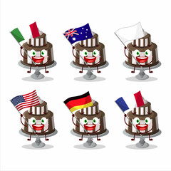 Chocolate cake sweet cartoon character bring the flags of various countries