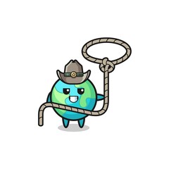 the earth cowboy with lasso rope