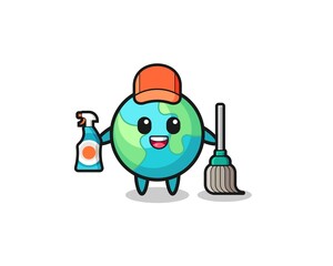 cute earth character as cleaning services mascot