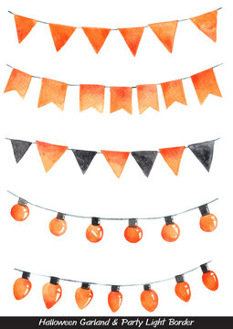 Halloween party flag and light watercolor border for decoration on Halloween festival.