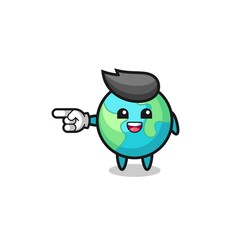 earth cartoon with pointing left gesture