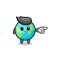 earth mascot with pointing right gesture