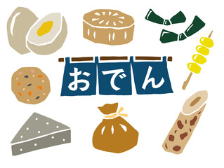 おでん　バラ　レトロなベクターセット