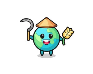 earth Asian farmer holding paddy