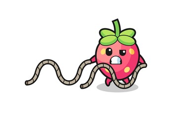 illustration of strawberry doing battle rope workout